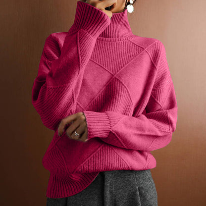 Autumn and winter cross-border new products casual versatile knitted sweater, loose turtleneck warm sweater solid color knitted pullover