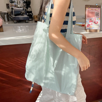 2025 ZLLKL Korean version of fashion striped tote bag popular new lazy wind large capacity simple shoulder bag small fresh shopping bag
