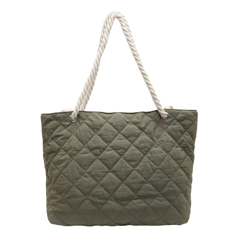 2025 ZLLKL Korean version of fashion diamond embroidered shoulder bag popular new large-capacity casual tote bag simple and versatile shopping bag