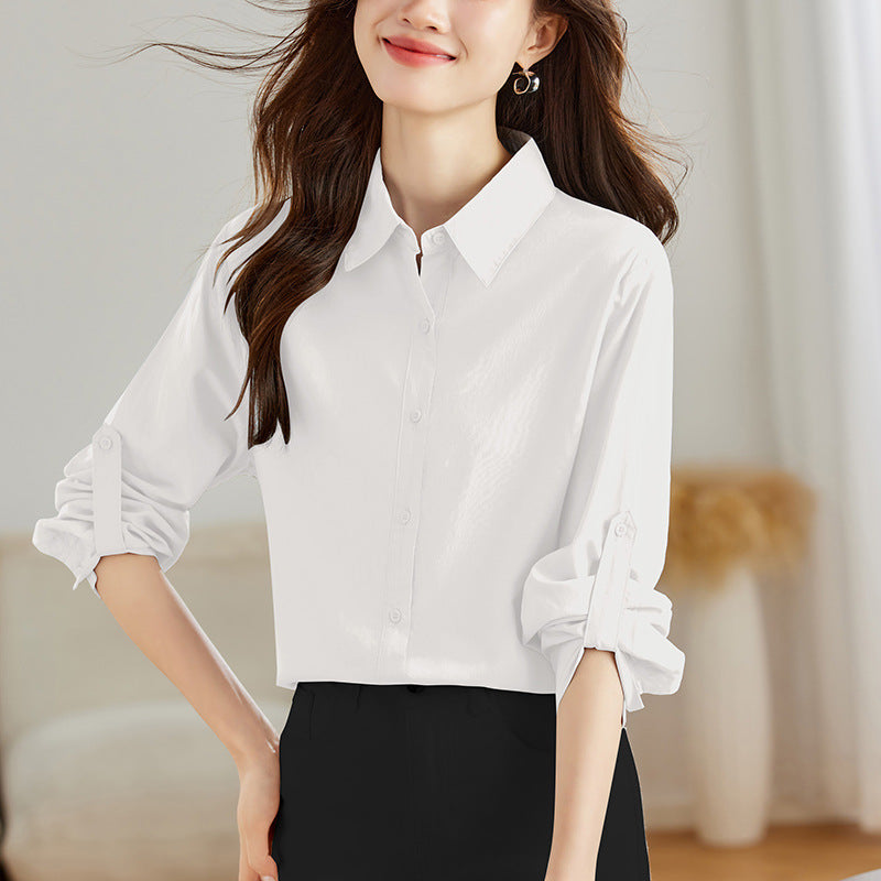 direct sales blue long-sleeved shirt women's autumn new temperament simple and versatile fashion loose medium and long shirt