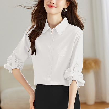 direct sales blue long-sleeved shirt women's autumn new temperament simple and versatile fashion loose medium and long shirt