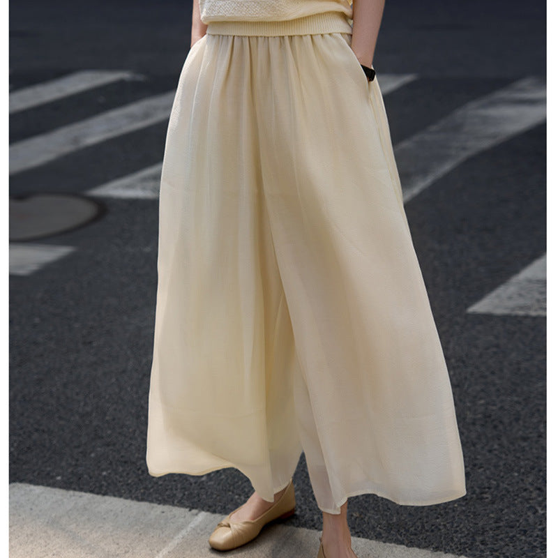 2025 Natural fiber lyocell, cool wide-leg culottes, Japanese literary and artistic style swinging pants design sense skirt women's clothing