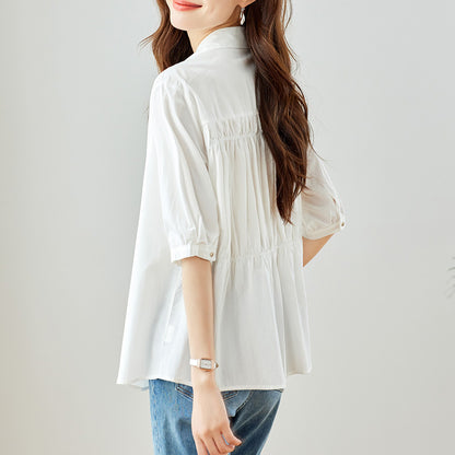 direct sales lapel single-breasted temperament lady shirt summer new shoulder pleated design niche top