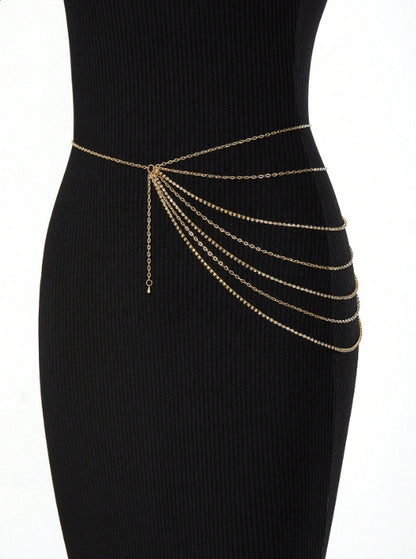 FB3328 2025 waist chain multi-layer diamond chain metal thin chain wave fringe pendulum chain waist chain body chain