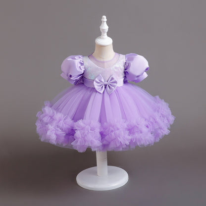 ZllKl  Princess Dress Girl Tulle Tutu Flower Girl Wedding Dress Little Girl Catwalk Children Evening Dress Host Costume for Piano Performance
