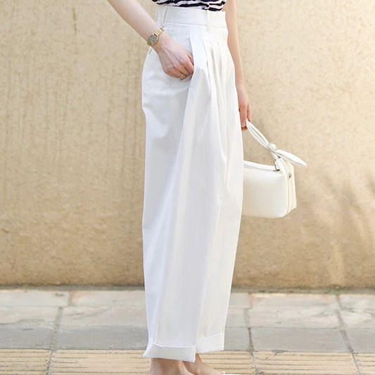 2025 Japanese slack loose nine-point wide-leg pants, Harlan pants women's white pants, summer Hangzhou high-end women's clothing
