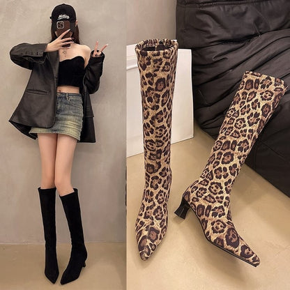 2025  Suede boots autumn and winter velvet popular new imperial sister wind pointed head high heel rear zipper medium long tube thin boots
