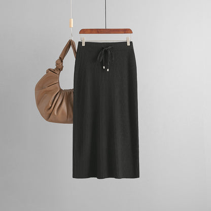ZllKl Knitted skirt women's 2025 new hip skirt solid color ice silk medium and long wool skirt