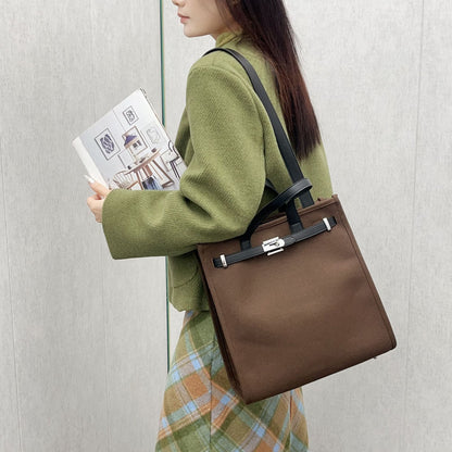 ZLLKL 2025 popular New Premium Retro Lock Contrast Color Kelly Bag Women's Large Capacity Portable One Shoulder Underarm Tote Bag Women
