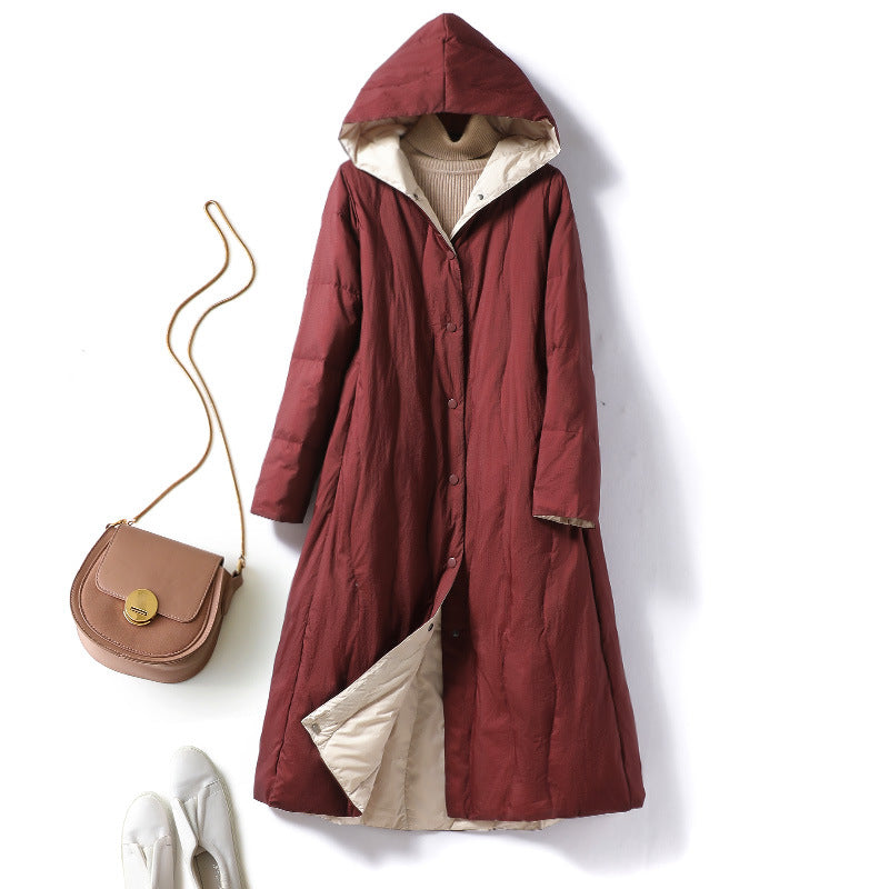 [Black Winter Hair] Medium and long down jacket women's 2023 winter white duck down Korean version hooded jacket tide 7189