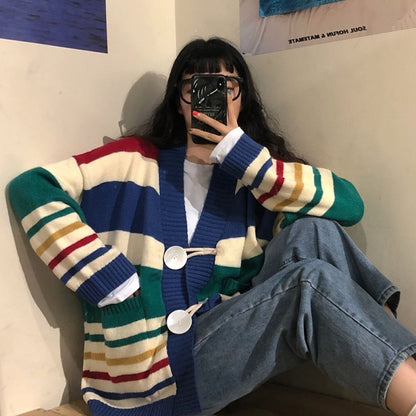 2025 autumn and winter new wear lazy wind sweater female student Korean version loose thickened knitted cardigan jacket tide