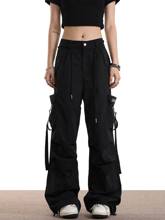 0123Start n high street streamer drawstring wide-leg legged overalls men's and women's summer loose paratrooper pants