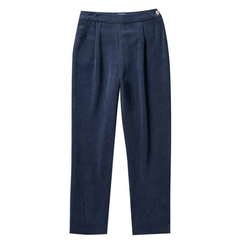 2025 Heavy silk nine-point pants  spring new women's pants, mulberry silk blue slim-fit straight casual pants