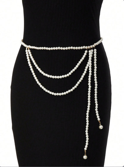 MW3319 2025 waist chain simple personality wavy fringe pendant double side pendulum chain waist chain waist decoration