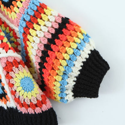 22 autumn and winter new European and American style fashion temperament women's clothing all handmade grandmother plaid loose cardigan knitted sweater