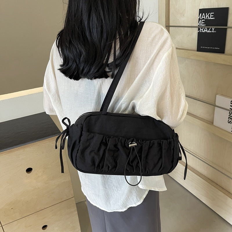 2025 ZLLKL Korean version of fashion pleated shoulder bag popular new casual small square bag large capacity versatile nylon underarm tote bag