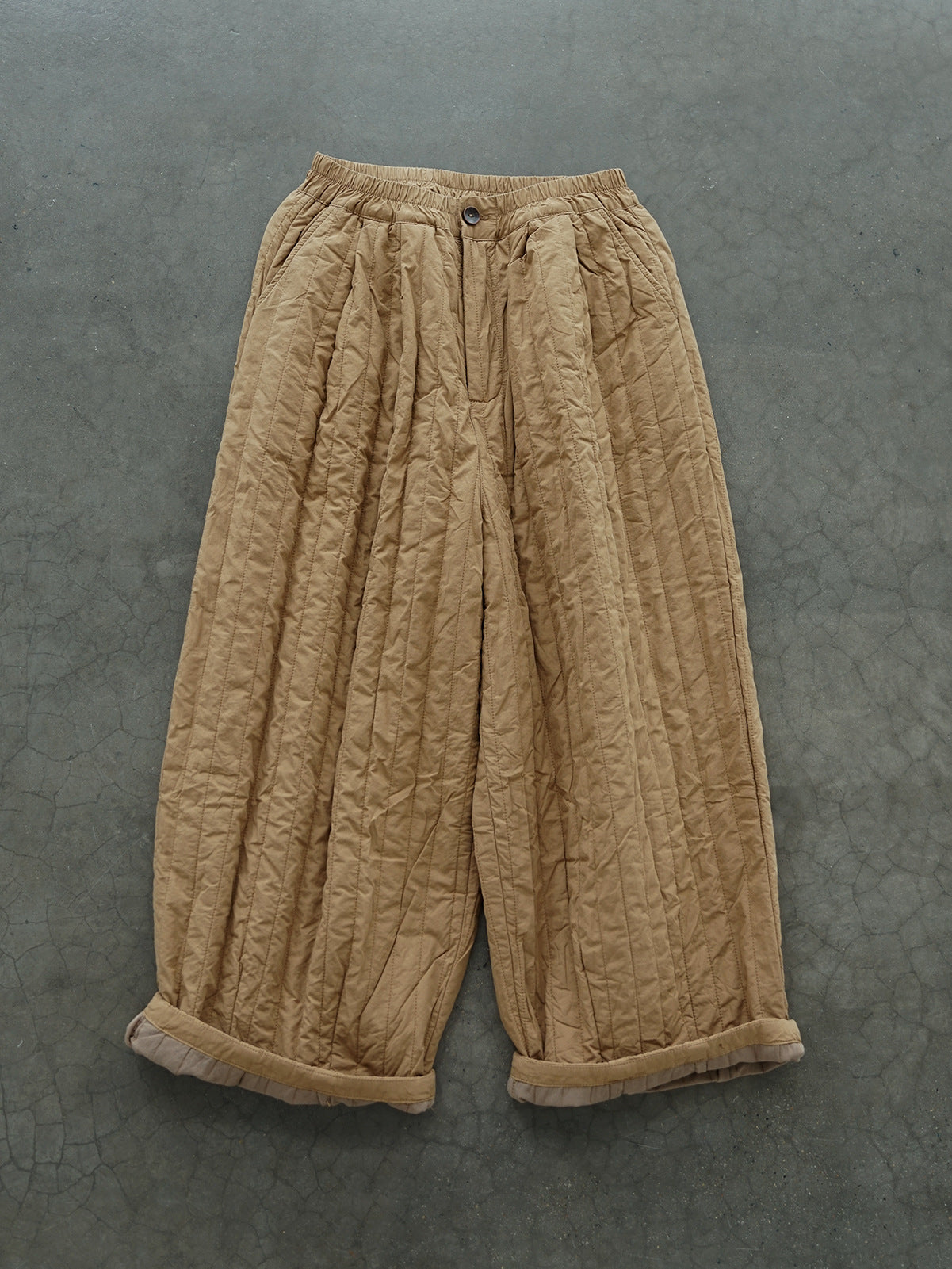casual and literary thickened quilting cotton nine-point pants, clean and simple striped quilting cotton pants K24259