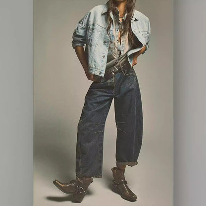 In Stock 2025  Best Seller in Europe and America in Stock Wide Leg Loose Jeans Women's Washed Denim K306