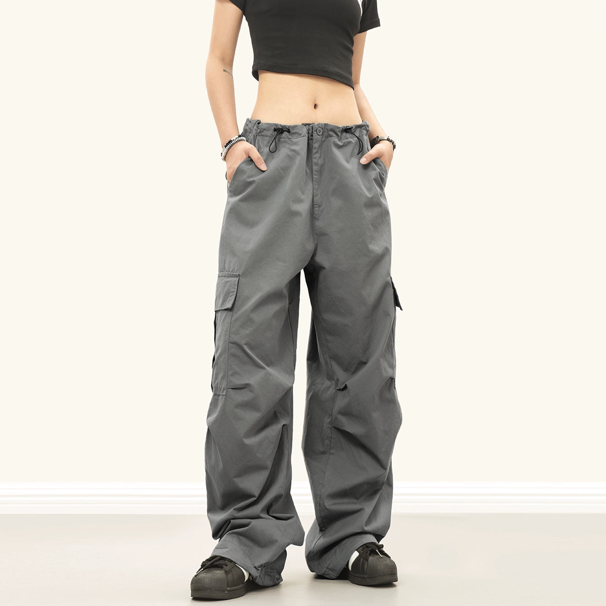 0123Start  street babes multi-pocket overalls neutral white wide-leg slim casual trousers women