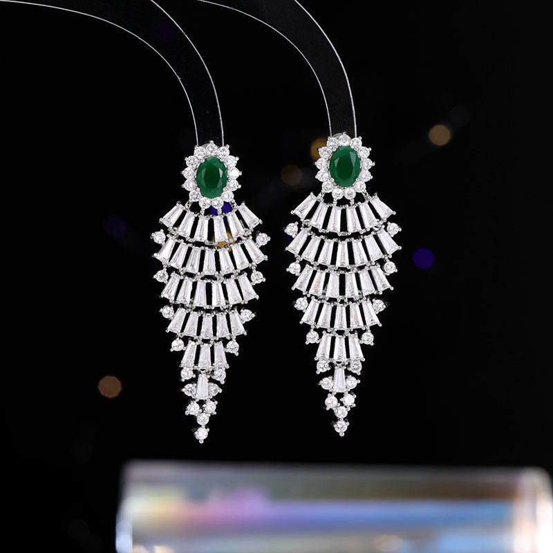 2025 Flowering with the same  elegance temperament exaggerated zircon earrings full of colored treasures heavy industry earrings bridal banquet earrings