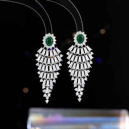 2025 Flowering with the same  elegance temperament exaggerated zircon earrings full of colored treasures heavy industry earrings bridal banquet earrings