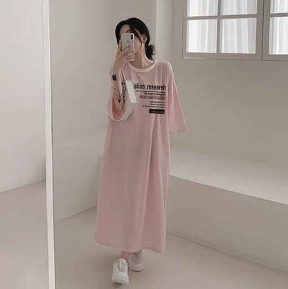 ZllKl 2025Manufacturer pure cotton short-sleeved T-shirt skirt women's summer popular new Korean version Popular style printing loose casual medium and long even