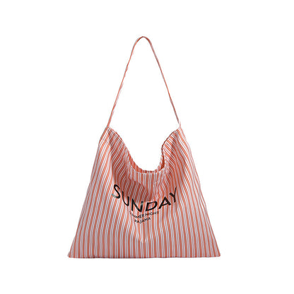2025 ZLLKL Korean version of fashion letter large-capacity shopping bag popular new simple and versatile tote bag, Popular style striped shoulder bag
