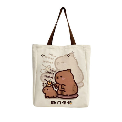 2025 ZLLKL Small fresh cartoon kapibara canvas bag popular new simple student make-up bag large capacity tote bag women