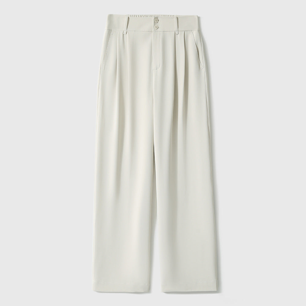 2025 Summer icy silky drape feeling, Japanese long pants white and black, thin casual pants, straight wide-leg pants