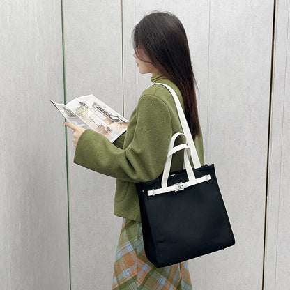 ZLLKL 2025 popular New Premium Retro Lock Contrast Color Kelly Bag Women's Large Capacity Portable One Shoulder Underarm Tote Bag Women