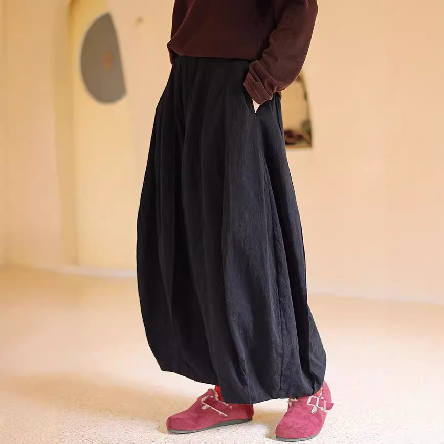 Angora red pants women's casual, literary drawstring waist wide-leg pants, bloomers women's autumn trousers B0932