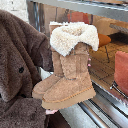 2025  Fleece and thicker two wear thick-soled snow boots women's winter northeast cotton shoes long boots but knee fluffy shoes