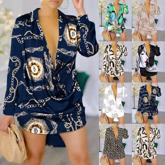zllkl   Autumn New European and American Women's Clothing Cross-Border Fashion V-neck Long Sleeve Top Commuter Shirt