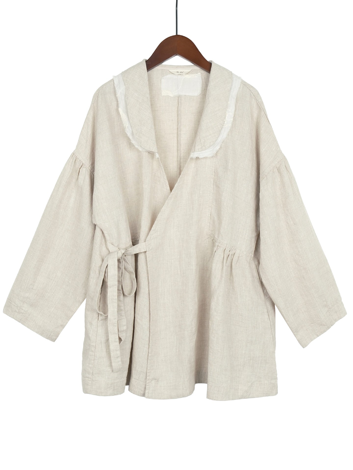 design literary and retro linen cardigan, pastoral life loose lace-up age-reducing jacket S24085