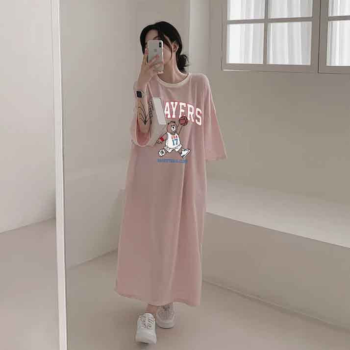 ZllKl 2025Manufacturer pure cotton T-shirt dress women's popular summer new loose casual printing lazy skirt medium and long straight
