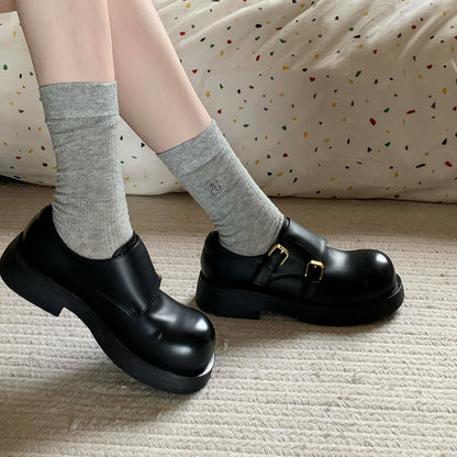 2025  Small man thick-soled heightened deep-mouth single shoes women's round head one-pedal small leather shoes college style jk uniform shoes