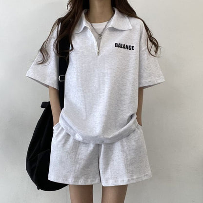ZllKl Wholesale high-end zipper set women's short-sleeved shorts two-piece set solid color Korean version cotton summer sportswear fashion casual