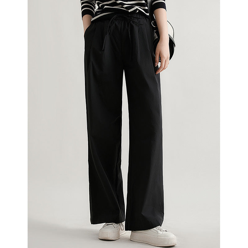 2025 Quality paper cotton lazy pants 3 colors, straight slightly wide-leg pants, thin casual loose gray and white black trousers for summer