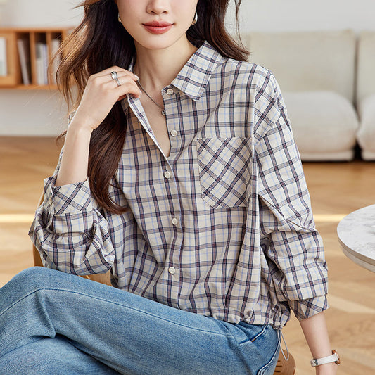 direct sales plaid shirt women's 2025 spring and autumn clothes new short small literary and retro plaid shirt