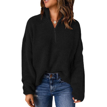autumn and winter TEMU  European and American women's clothing cross-border new zipper turtleneck regular sweater top women