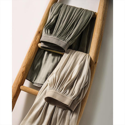 2025 Flowing silk strand milk pearlescent skirt  summer women's long A-shaped big swing skirt