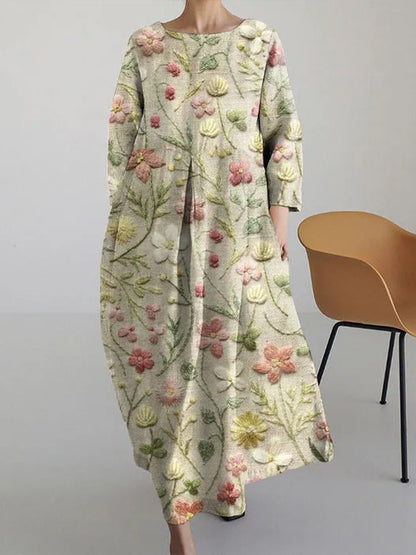 ZllKl  Cross-Border  Summer New European and American Women's Clothing Loose round Neck Fashion Advanced Short Sleeve Printing Dress