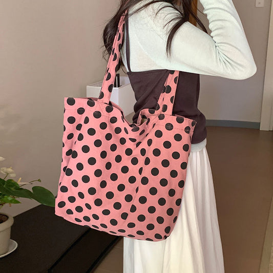 2025 ZLLKL Korean version of fashion polka dot printing tote bag popular new simple Popular style shoulder bag large capacity student make-up bag
