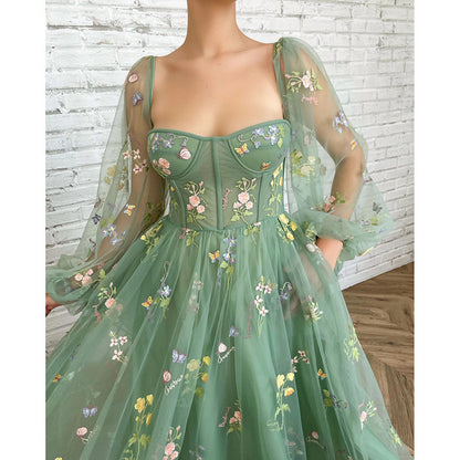 2025 EBAY Popular and   Party Ball Evening Dress Lace Embroidery Medium and Long Dress Long Sleeve Evening Dress