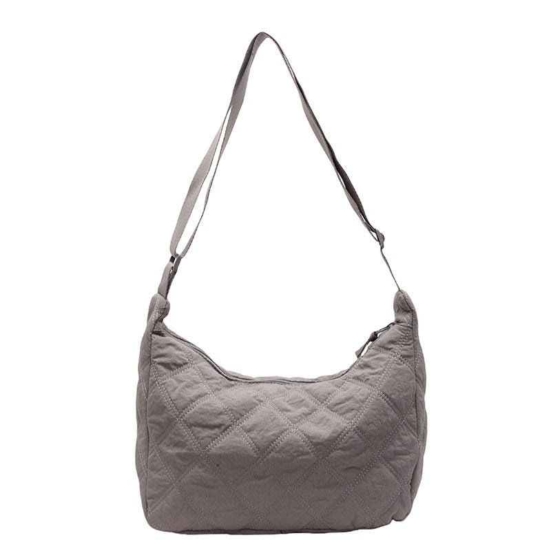 2025 ZLLKL Korean version of fashion diamond shoulder bag popular new casual large-capacity messenger bag solid color simple cotton clothes dumpling bag
