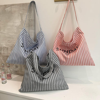 2025 ZLLKL Korean version of fashion letter large-capacity shopping bag popular new simple and versatile tote bag, Popular style striped shoulder bag