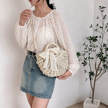 ZLLKL 2025Hollow woven bag Popular trade  summer new women's bag hand-held mesh pocket vacation straw bag beach shoulder bag