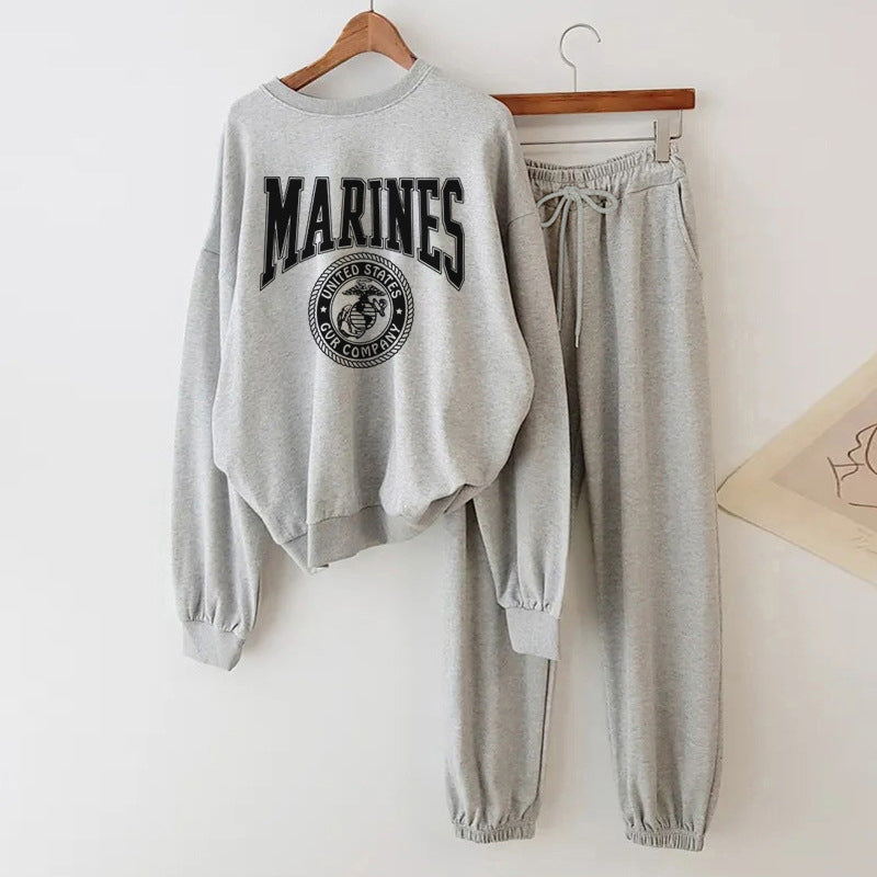 ZllKl Suit Women's Spring and Autumn New Fleece Sweater Korean Version Two-piece Set Thin Small 3-Color Salt Fried Street Sportswear