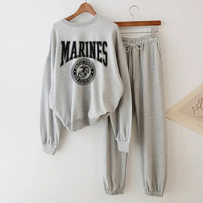ZllKl Suit Women's Spring and Autumn New Fleece Sweater Korean Version Two-piece Set Thin Small 3-Color Salt Fried Street Sportswear