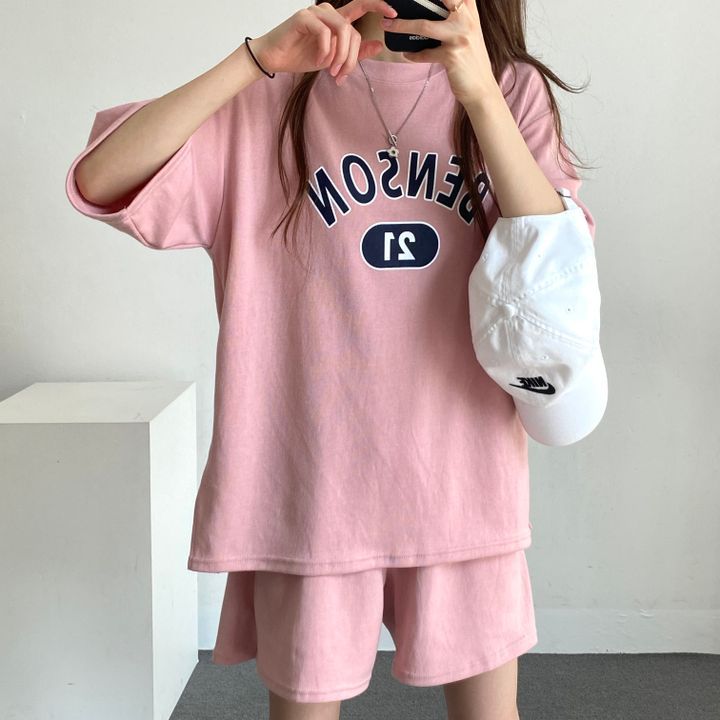 ZllKl 100% cotton-containing Korean version short-sleeved shorts set women's clothing two-piece set summer fashion casual sportswear loose wholesale